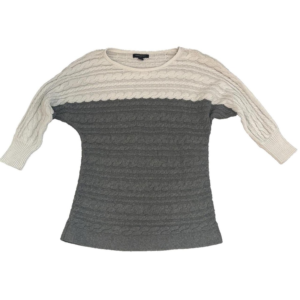 Banana Republic Cable Knit Sweater Women's S Grey‎ White Cotton Angora Rabbit